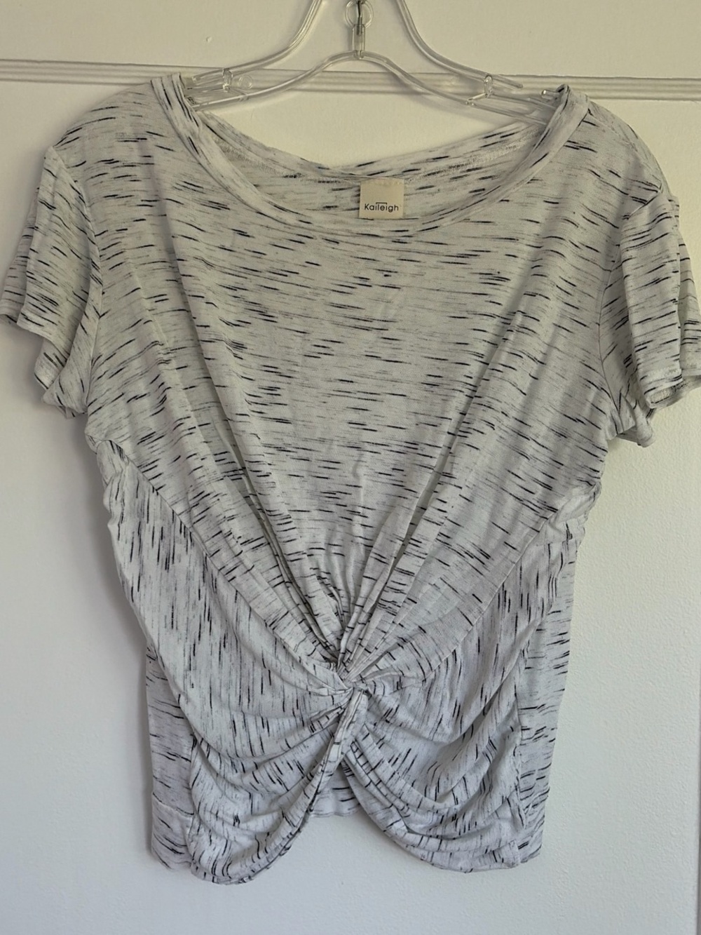 Kaileigh Light Gray Knotted Front Short Sleeve Tee